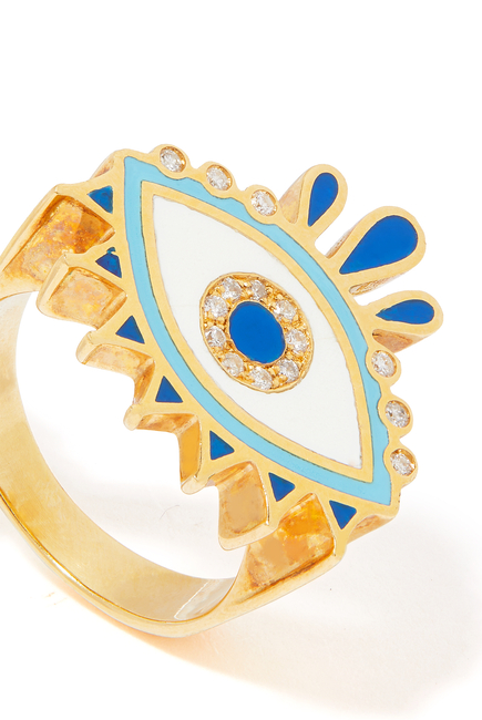 Queen Eye Pinky Ring, 18k Yellow Gold & Diamond
